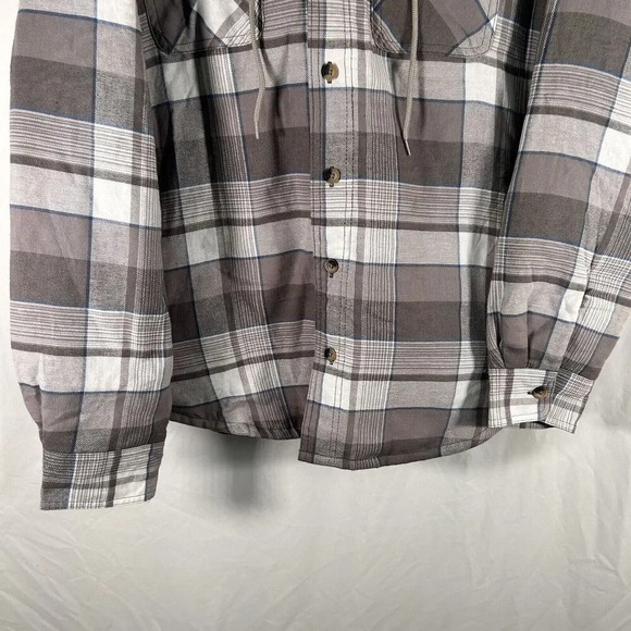 Wrangler Jacket Men's Large Medium Grey Plaid Button Up Hooded Drawstring - Picture 3 of 8